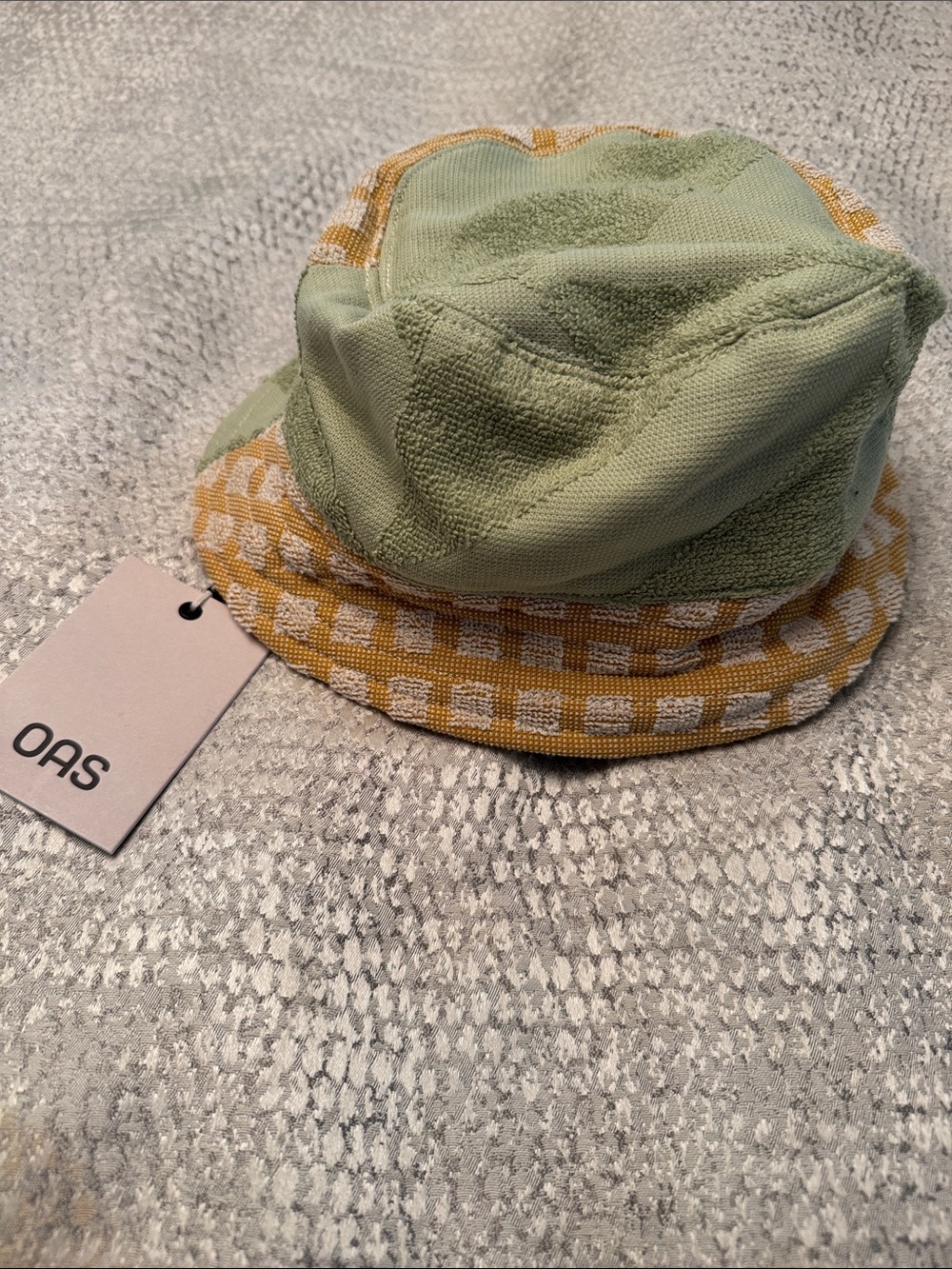 OAS Atoll Men's Sage Green and Mustard Patterned Bucket Hat - Large/ 59 cm